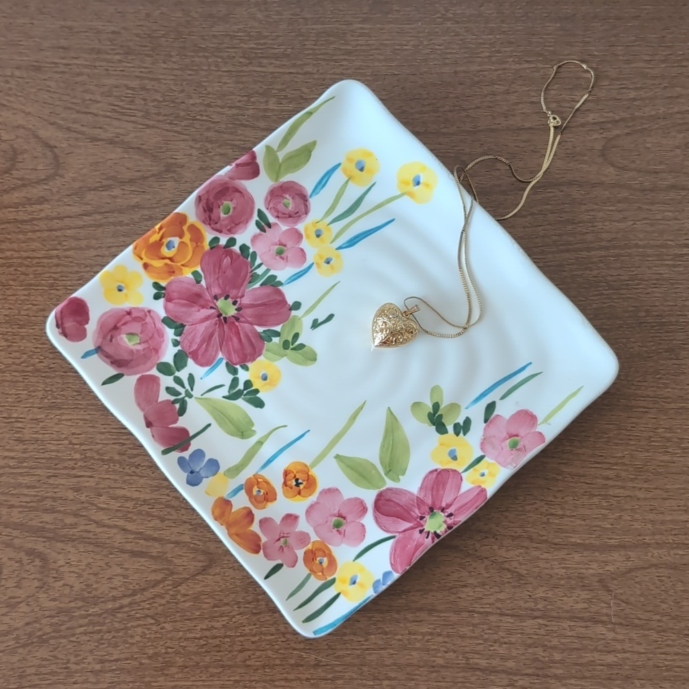 Vintage Floral Square Decorative Plate - 8.5" - AS IS / DAMAGE